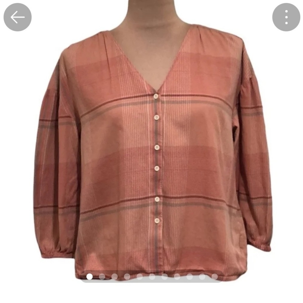 Madewell Morning view Top Size M Orange Plaid Button down